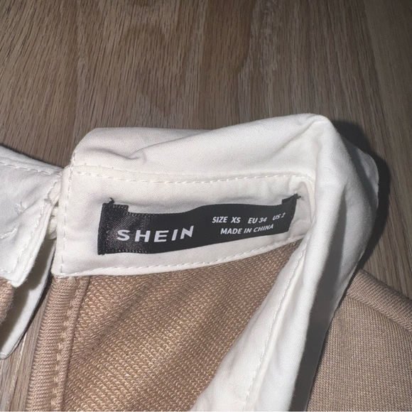 Cést La Vie Paris Tan & White Collared Long Sleeve Shirt by SHEIN - Size XS - Picture 3 of 7